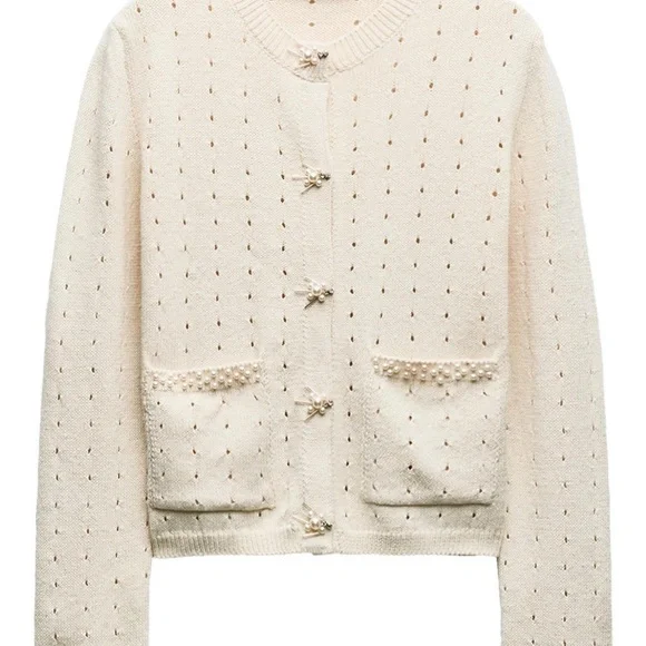 ZARA PEARL KNIT CARDIGAN SIZE M NWT - Picture 6 of 7